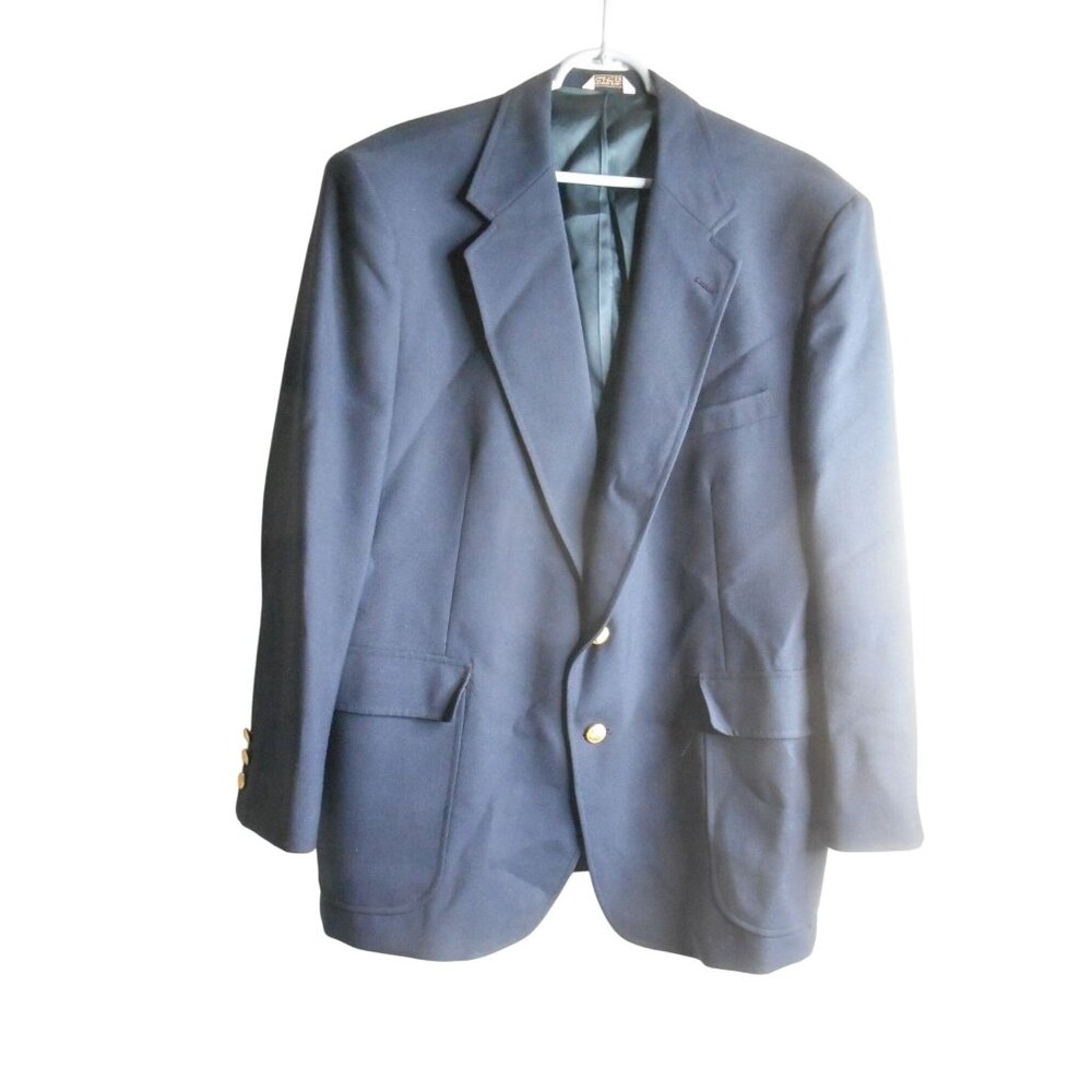 VTG Cross Winsor Mens Navy Blue Sport Coat 2 Button Front Long Sleeve Size 46PS